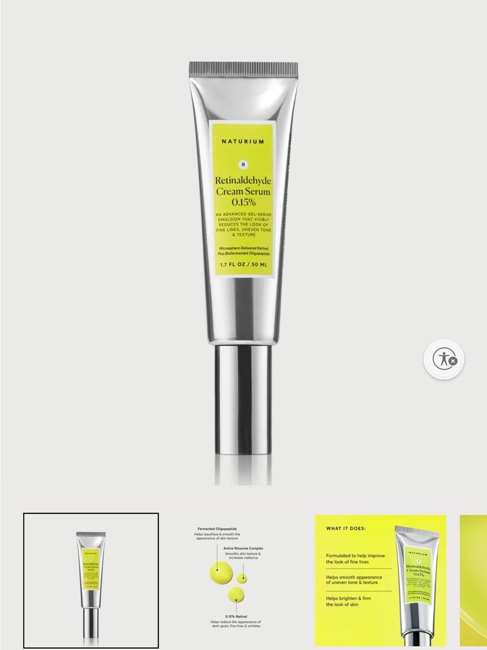 Naturium Retinaldehyde Cream Serum 0.15% — Silver with Yellow-Green Label